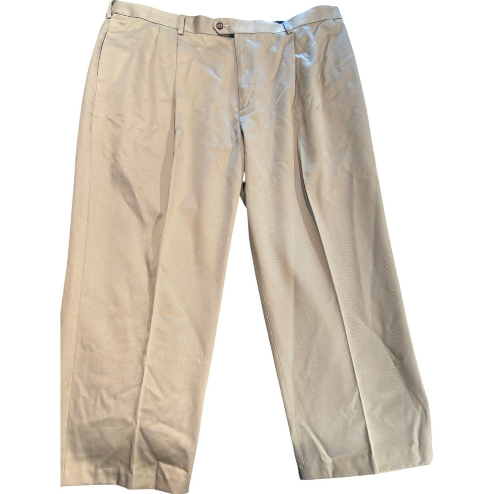 Savane Mens Pleated Dress Pants 44x30 Antelope Tan Cotton Chino S6SB0040
